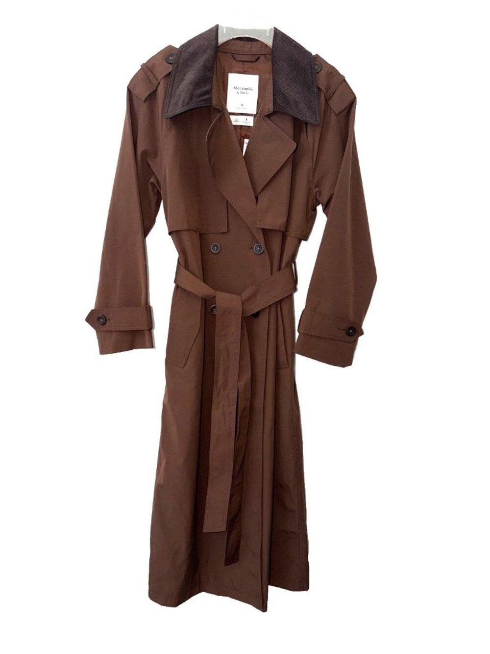 Abercrombie Fitch Women Blend Maxi Trench Coat Brown M 48" NWT $160 Belted Long - Picture 3 of 16